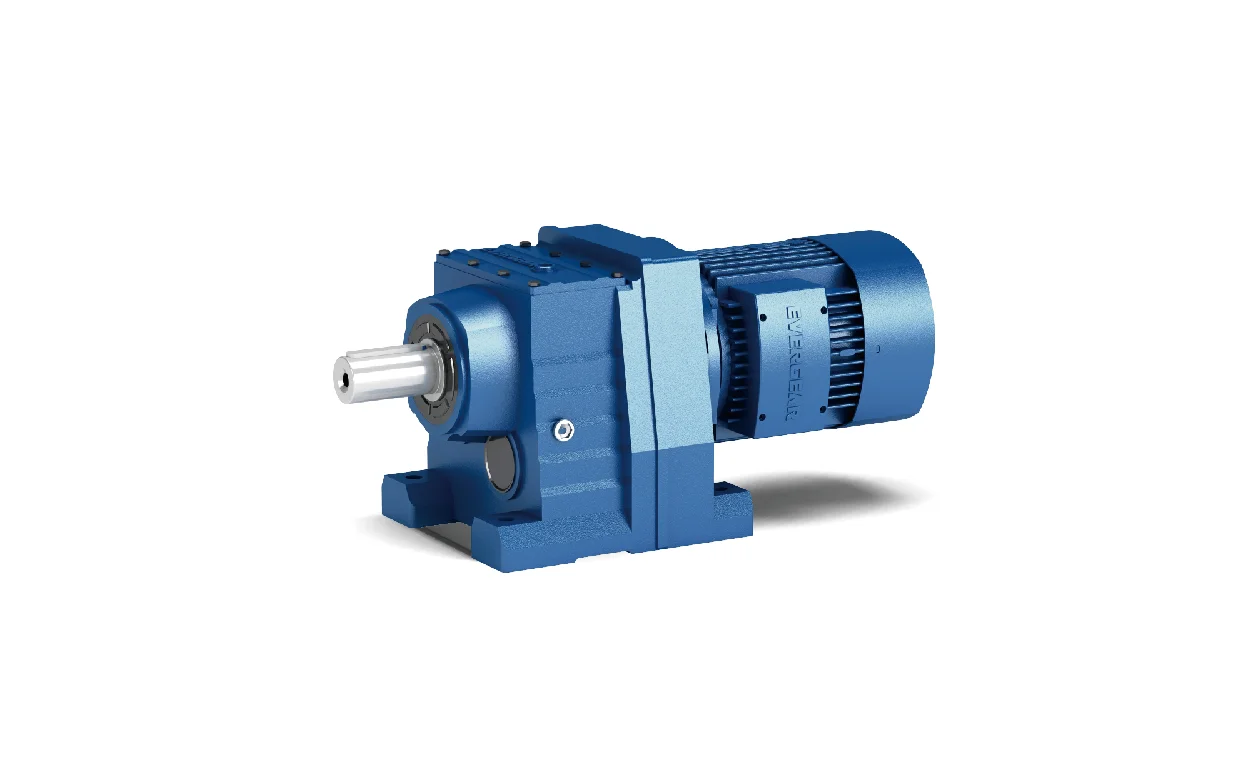 Evergear official ER helical geared motor illustration with foot mounting and solid output shaft