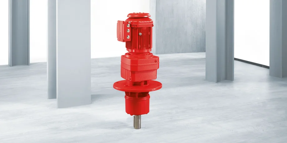 SEW official RM helical geared-motor illustration with extended output bearing hub for agitator applications