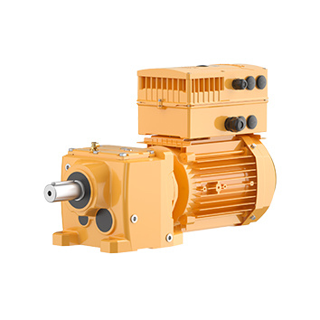 Official Xingguang R coaxial helical geared motor with orange housing and inline output shaft